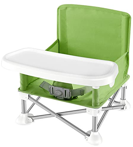 Tragbarer Sitzerhöhung - Sitzerhöhung für drinnen und draußen – schnell, einfach und kompakt zusammenklappbar, mit Sicherheitsgurt, Futtertablett, Tragetasche für Kinder, Jungen, Mädchen, Grün