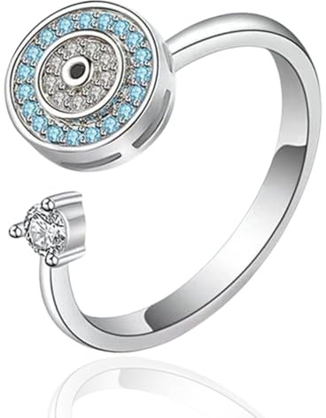Halukakah 18K Vergoldet/Platiniert Angst-Spinner-Ring: Stilvoller Diamantherz-Stressabbau-Schmuck mit Perlen-Spinner, Himalaya-Salz Hinzugefügt, Verstellbar, Geschenk für Frauen, Teenager, und Mutter