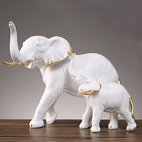 Tauzveok Elefant Statuen Skulpturen Desktop Harz Dekoration Handwerk Dekorative Statuen Mutter Elefant Baby Elefant Symbol des Glücks,Weiß,22.5 * 12 * 16.5cm