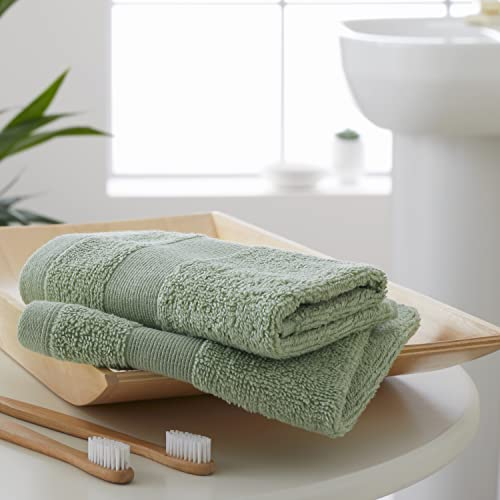 Catherine Lansfield Bathroom Anti-Bacterial Cotton Face Cloth Pair Sage