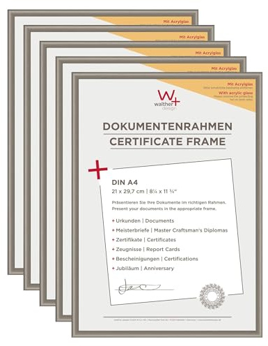 walther designCornice per quadri in acciaio 21 x 29,7 cm (DIN A4) con vetro artistico confezione da 5, cornice in plastica New Lifestyle KVX130D5