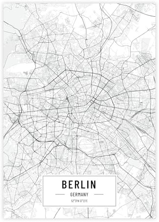 Petra Pan Städteposter Berlin in schwarz-weiß · Wandbild mit Stadtplan · DIN A3 (29,7x42cm) · als Deko oder Geschenkidee · Var. F