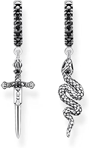 Thomas Sabo Damen Ohrringe Schlange und Schwert in der Farbe Silber aus 925 geschwärztem Sterlingsilber mit Zirkonia, Größe: 35x8 mm, CR713-643-11