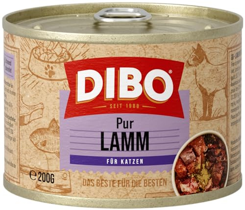 DIBO CAT - LAMM PUR, 6 x 200g-Dose aus ausgesuchtem Lamm hergestellt und mit Katzenminze und Kürbiskernöl verfeinert