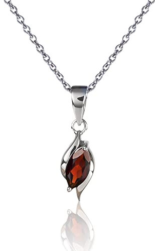 Namana 925 Sterling Silber Halskette für Damen Mit Granat-Edelstein - Anhänger im Marquise-Schliff, Natürliche Edelstein-Halskette für Frauen