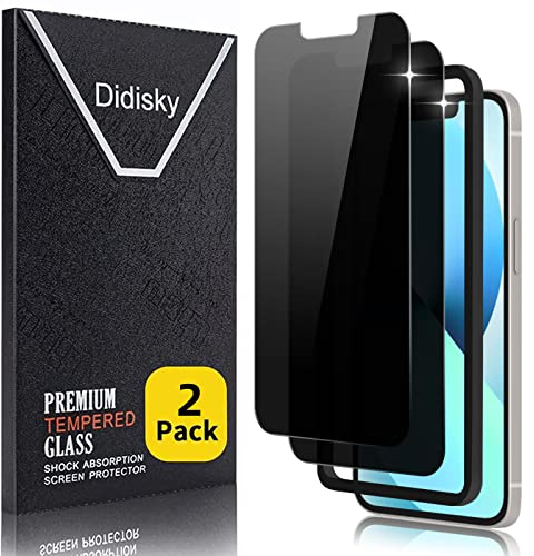 Didisky 2 Unidades Protector de vidrio de privacidad templado con marco de montaje en pantalla para iPhone 16e, iPhone 13, iPhone 13 Pro, iPhone 14 6.1'', Anti-voyeur,Fácil instalación,Dureza 9H