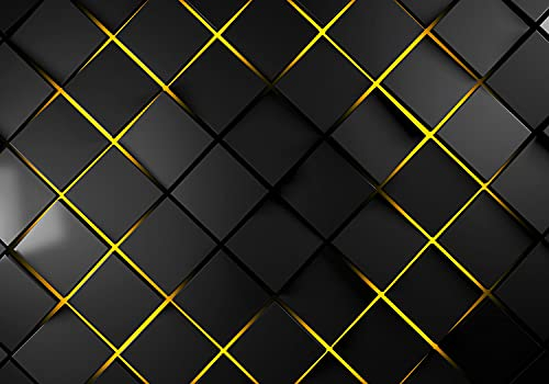 wandmotiv24 Fototapete schwarze Quadrate 3D Effekt, 200 x 140cm - selbstklebende Strukturtapete, Wanddeko, Wandbild, Wandtapete, gelb grau geometrisch M6781