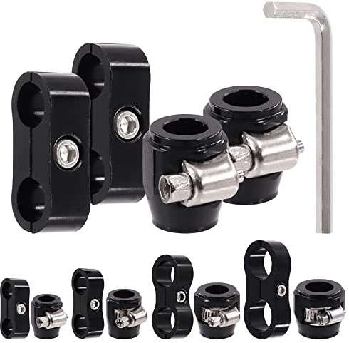 Glarks 5Pcs 4AN Hose Finisher Clamp and Hose Separator Clamp with Wrench Kit, Hose Finisher Clamps with Screw Band and Aluminum Fuel Line Mounting Clamp Hose Fitting Adapter Set for 1/4 Fuel Hose