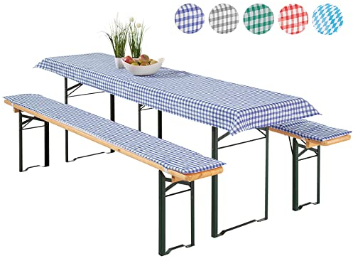 heimtexland ® Auflagen Set Bierzeltgarnitur 3-teilig Biertisch Tischdecke Bierbank Polster Bierbankauflage Typ331 Vichy Karo Blau für Tischmaß 50 x 220 cm