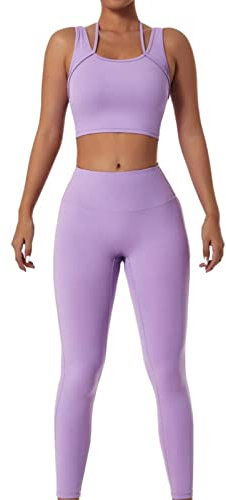 Jogginganzug Damen, Trainingsanzug Damen 2 Teilig Yoga Bh und Lang Leggings Hosen Sportset Yoga Outfit Gym Workout Set Fitness 2 Stücke Damen Gym Trainingsanzüge Freizeitanzug Sportswear
