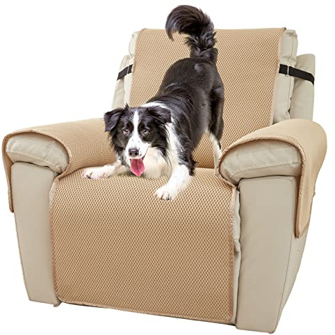 PETCUTE Ruhesessel Bezüge,rutschfest Sesselschoner für Fernsehsessel Relaxsessel mit Elastischem Gurt,Sesselauflage Relax mit Armlehnen,Abnutzung und Riss Schützen,Maschinenwaschbar,Beige