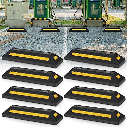 Ikodm 8X Butées Roues Parking Réflecteurs 54 x 9 x 15 cm Butoir Parking en Caoutchouc- Butées de Roues pour Parking et Garage - Butée d'Aide au Stationnement