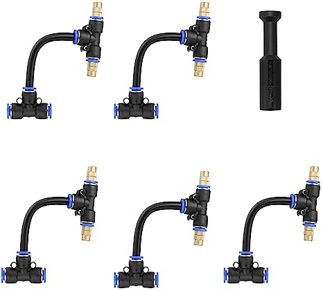 Lpraer 5 Stücke Nebeldüsen Sprühnebel T-stück Verbinder mit 10cm verstellbare Messing Wasserrohr Sprühdüse Sprayer Sprinkler T-Steckverbinder Ersatzköpfe für Outdoor Bewässerungssystem(Mit 2 Düsen #1)