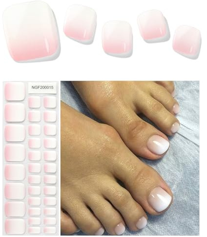 EBANKU Lot de 32 bandes adhésives en gel pour ongles d'orteils avec lime à ongles et bâton (lampe UV/LED requise)