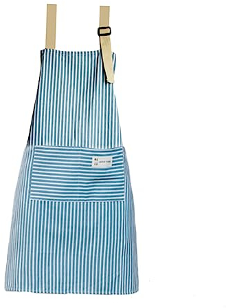 BESTonZON Gestreifte Ärmellose Schürze Aus Baumwollleinen Mit Tasche Zum Aufhängen Am Hals Für Kochen Und Backen Küche Blau