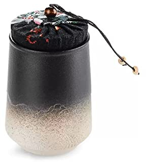 GRFIT Tea Canister Portable Mini Ceramic Tea Canister with Airtight Cloth Lid, Tea Canister for Loose Tea, Spices, Tea Container for Storage, Ceramic Porcelain Tin Tea Canister (Color : Black+White)