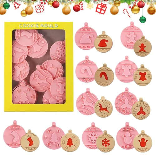 Viilich 10PCS Weihnachten Keksausstecher,Ausstechförmchen Weihnachten,Plastik Cookie Cutter,Fondant Tortendekoration,Cookie Backen Form,3D Plätzchenausstecher,Kinder Backen Küche Zubehör