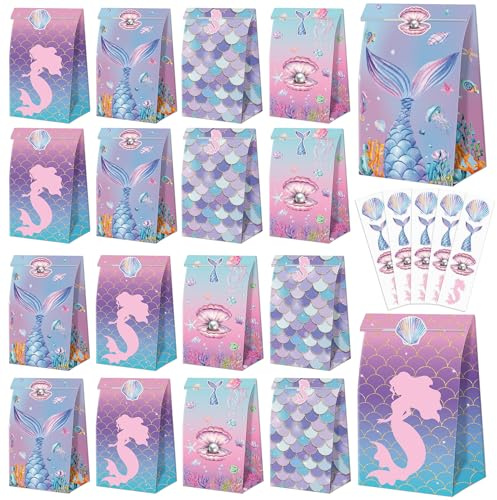 Sachets en forme de sirène pour les cadeaux et décorations sur le thème des sirènes, autocollants pour sacs cadeaux en papier