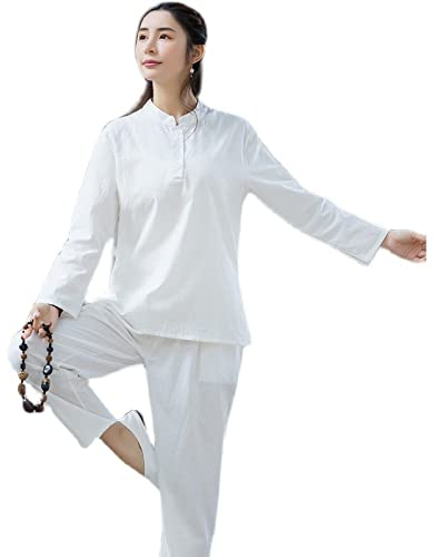 Damen Film- und Fernsehuniform, Tai-Chi-Kleidung, Kampfsportanzug, Yoga-Kleidung, Damen-Lose, langärmelig, chinesischer Stil, Meditation, White-XL (White XXL)