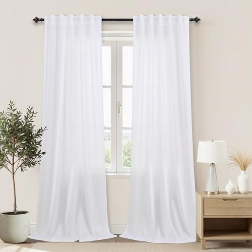 KOUFALL Halbtransparente Leinen-Vorhänge, für Wohnzimmer, Schiebetür, lichtfilternde, strukturierte Rückseite, Schlaufentasche, Schlafzimmer, Vorhang, 2 Paneele, 107 x 213 cm Länge