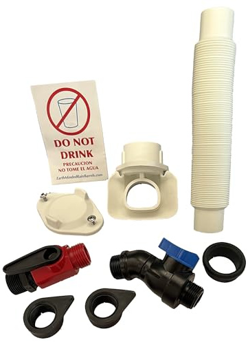 DIY Rain Barrel Diverter and Parts Kit by Aquabarrel - Rain Water Diverting and Collection System for Rain Barrels - Rain Water for Plants, Irrigation, Swimming Pool (White NO Drill Bit Set)