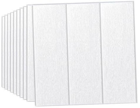 Camiraft 3D Wall Panels White Waterproof 35 * 35cm Self-Adhesive Wood Panels for Walls Wall Sticker 3mm Soft Foam Panels Original Wood Grain Panelling Ceiling Tiles,10PCS