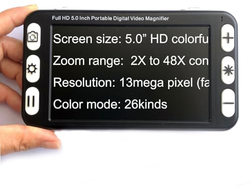 Oiyekntd 5-Zoll-Hilfsmittel mit niedriger Sicht, elektronische Autofokus-Lesehilfe vereinfachte Schaltflächen Digitaler Video-Vergrößerung für die visuell beeinträchtigte, niedrige Sehverblendung
