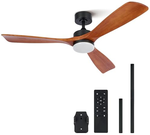 VONLUCE Ventilador de Techo con Luz y Mando a Distancia, Motor DC Silencioso Reversible 6 Velocidades, Función Verano/Invierno para Patio, Salón, 132cm de Diámetro, 3Aspas, Cerezo