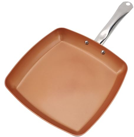 Sartén Cuadrada para Cocinar en Interiores, Sartén de Aluminio de 24 Cm, Sartén Antiadherente de Cobre, Sartén de Cobre de Inducción para Carnes, Verduras, Plancha Antiadherente