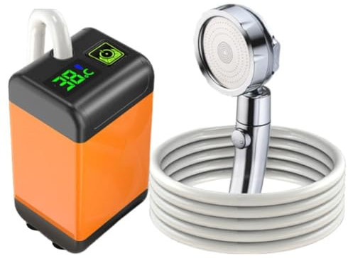 ARVALOLET Portable Camping Shower Outdoor Electric Shower 1/3 Gear Rechargeable Camp Shower Temperature Display IPX7 Waterproof for Travel Beach