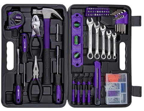 CARTMAN 152-Piece Basic Household Hand Tool Set,with Toolbox Storage Case, All Purpose Home Tool Kit Includes Essential Tools for Office College Repairs Purple