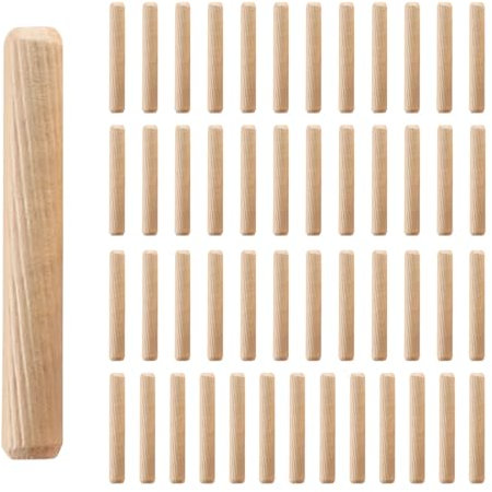 50 Pcs Wooden Dowels 6mm X 50mm Cabinet Drawer Round Wood Dowel Wood Pins Twill Fluted Dowel Pins Grooved Dowels Plugs, for Furniture Door Art Woodwork Carpentry Craft DIY