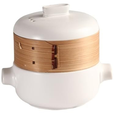 XYUERU Cazuela de cerámica de Estilo japonés con vaporera, vaporera de cerámica, cazuelas de Estilo japonés, Olla multifunción for estofado de Cocina(White,2L)