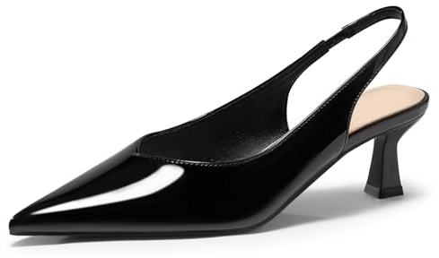 Coutgo Womens Slingback Kitten Heels Low Heel Closed Pointed Toe Pumps Heeled Sandals Dress Work Shoes, Black, Size 8