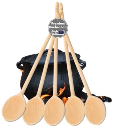 TOPANBIETER 999 Kochlöffel 5er Set, aus Buchenholz, Made in EU, 60 cm, Küchenlöffel aus Holz, stabil und hitzebeständig, ideal für Großküchen und Haushalt (5)