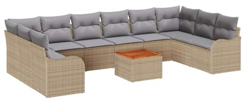 vidaXL Trädgårdsoffset med kudde 10 pcs Beige konstrotting, Modern, hållbar, modulär utomhussoffgrupp, lätt rattan lounge, flexibla terrassplatser, UV-resistent trädgårdsoff