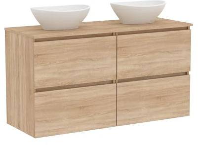 Baikal Mueble de Baño Klay. Mueble MONTADO. 2 Cajones Suspendido con Lavabo sobre Encimera. Armario de Baño. Lavabo Ceramico. 121cm Bardolino.