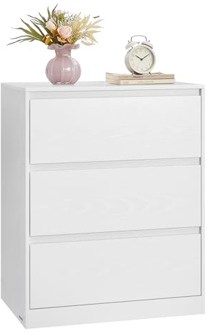VASAGLE Colección Kailyn - Cómoda de 3 Cajones para Dormitorio, Armario de Almacenamiento, Mueble para Ropa, 40 x 60 x 75 cm, Estilo Moderno, Blanco Nieve LTS613WE01