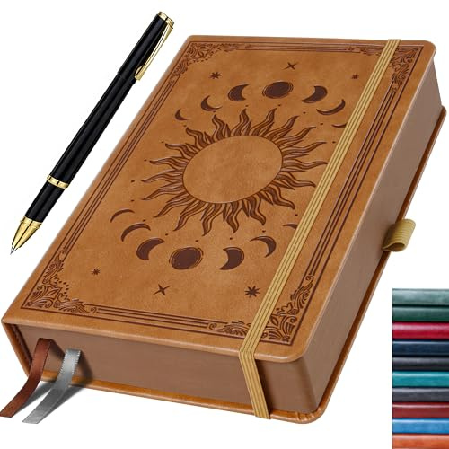 HwxBen Diario A5 con penna, 360 pagine, carta 100 g/m², tasca interna, ideale per appunti scuola ufficio, idea regalo – Marrone Chiaro