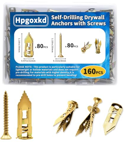 Hpgoxkd 160PCS self Drilling Drywall Anchors with Screws kit, Metal Expansion Bolt for Drywall,Metal Wall Anchors for Drywall,No Drill Hole Needed for Picture, Mounting TV, Mirror,Cabinet