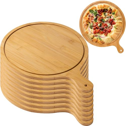 Juego de 8 tablas para servir pizza, bandejas de madera con asas ligeras, ideal para hacer pizza, almacenamiento, fiestas y reuniones, hasta 13 pulgadas