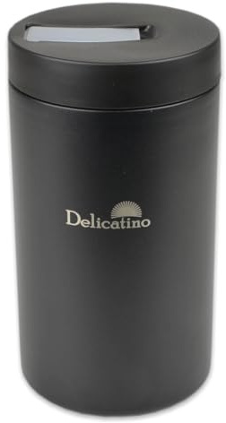 Delicatino - Yerbera para Yerba Mate | Acero Inoxidable con Dosificador | 16.5 x 9 cm | Negro.