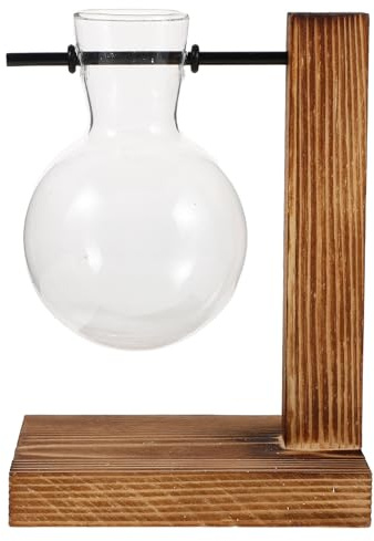 Abaodam Station de Propagation Hydroponique pour Plantes avec Vase Tubulaire en Verre Transparent et Support en Bois Naturel – Récipient Décoratif Multifonction pour Intérieur Bureau et