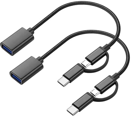 PNGKNYOCN Adaptador OTG 2 en 1, 15 cm USB C/Micro USB macho a USB hembra, cable de datos trenzado de nailon para teléfonos, portátiles, baterías externas (paquete de 2)