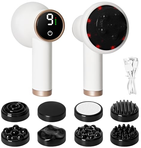 Anti Cellulite Massagegerät, Elektrische Massagegerät Handmassagegeräte mit 9 Vibrationsstufen & 8 Austauschbaren Zubehör, Anti Cellulite Massagegerät für Bauch Taille Arme Beine