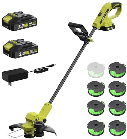 Akku Rasentrimmer,Elektro Rasentrimmer mit 2 X 2.0Ah Akkus und Ladegerätn,Schnittbreite 300mm Freischneider mit TIPP-Automatik Fadennachführung 8Fadenspulen,Trimmer Gartenkantenfräser für Garten, Hof