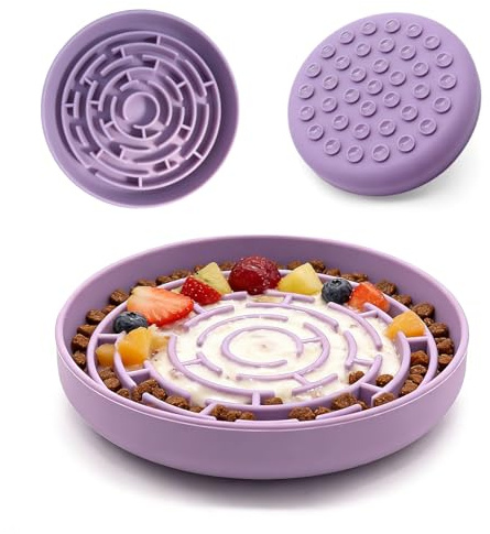 KOAIDOLMO Silicone Slow Feeder Bowl, with Non-Slip Suction Cups, Anti-Choking, Puppy Puzzle Bowl, Slows Down Eating Speed, Relieves Anxiety, Suitable for S&M Sized Dogs and Cats(Purple)