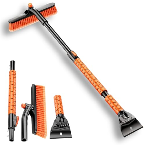TETSMG Eiskratzer Auto mit Besen Teleskop 90–113 cm, 2 in1 Schneebesen Auto & Scheibenkratzer Auto, 360° Drehbarer Bürstenkopf, Stabiles Auto Eiskratzer für PKW SUV LKW, Auto Zubehör Winter