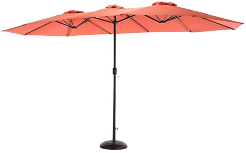 SHAIRMB Ombrellone da Esterno Bifacciale da 14,8 Ft, Rettangolare di Grandi Dimensioni con Manovella (Base Non Inclusa), Ombrellone da Mercato per Patii, Balconi E Giardini,Arancia