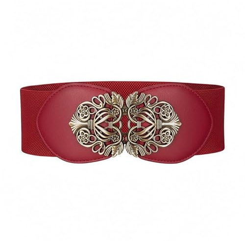 BlackButterfly Cinturón Elástico de Corsé de Cintura de 8 CM con Hebilla Antigua (Rojo, XXL)